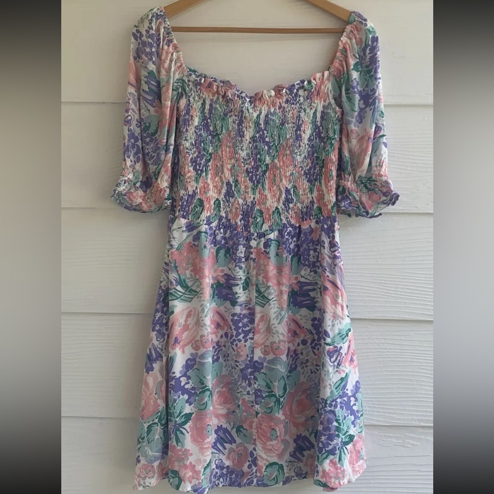 Faithful the brand Beldhi mini floral dress size 10 smocked square neckline